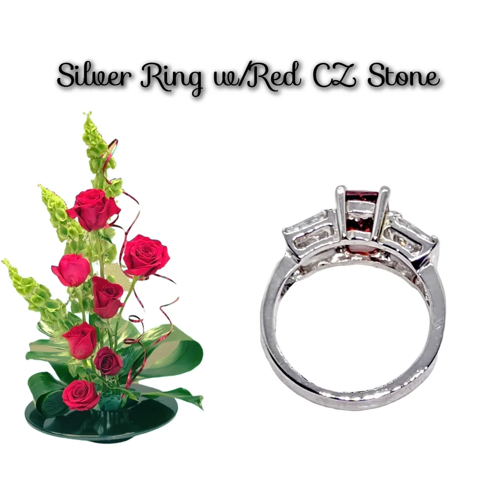 👣4/$20. Silver Ring w/Red CZ Stone